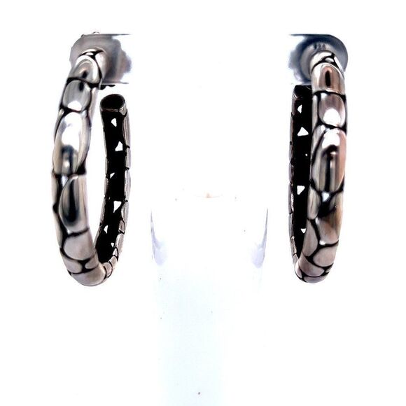 John Hardy Estate Pebble Hoop Earrings Sterling Silver JH20 - Picture 1 of 8